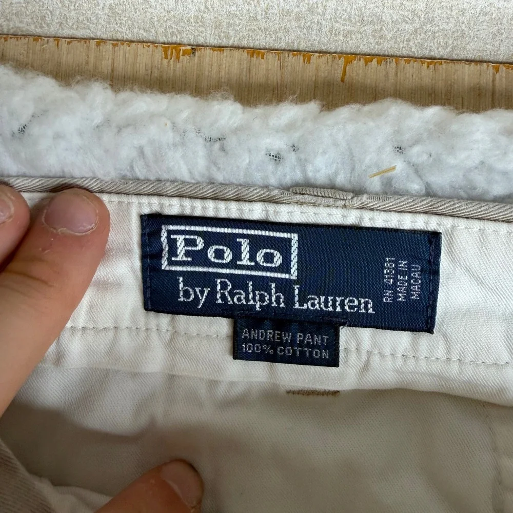 Polo Ralph Lauren Andrew Pant Mens 34x32 (31) Tan Pleated Cotton Chino Trousers